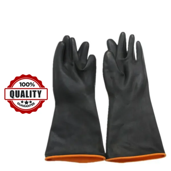 18" inch Full Hand Rubber Safety Hand Gloves Latex use for Resist Oil, Acids, Chemical, Gardening, Kitchen Works. pack of 1 pair - Image 2