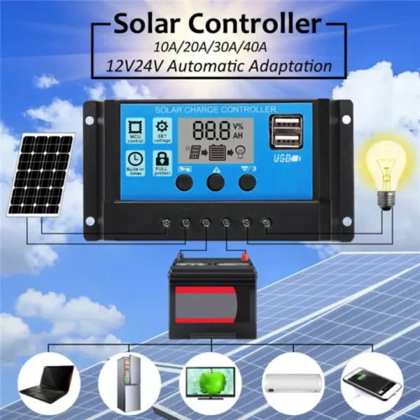 Digital Solar Charge Controller 20A 12V Battery for 20-200W Solar Panel - Image 2