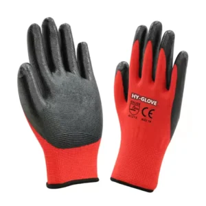 Heavy Duty Smooth Work Gloves Nitrile Coated Red Black Firm Grip Nitrile Coated Gloves
