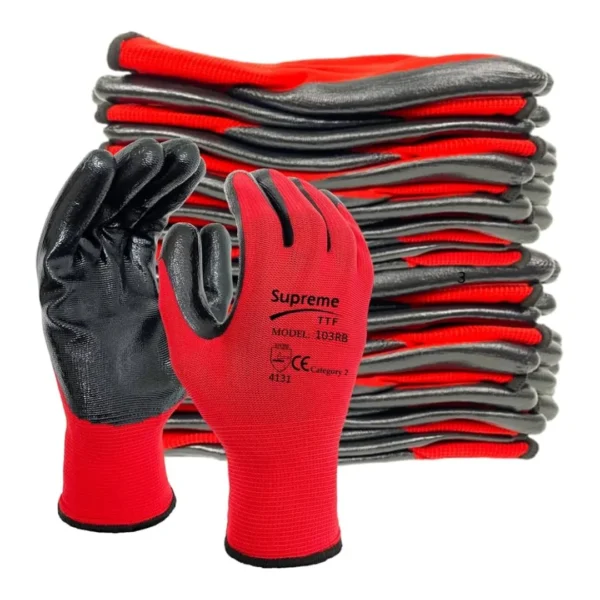 Heavy Duty Smooth Work Gloves Nitrile Coated Red Black Firm Grip Nitrile Coated Gloves - Image 4