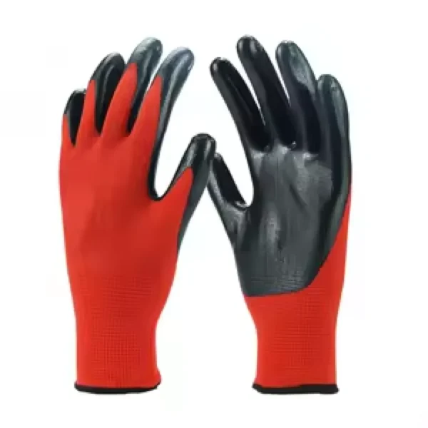 Heavy Duty Smooth Work Gloves Nitrile Coated Red Black Firm Grip Nitrile Coated Gloves - Image 3