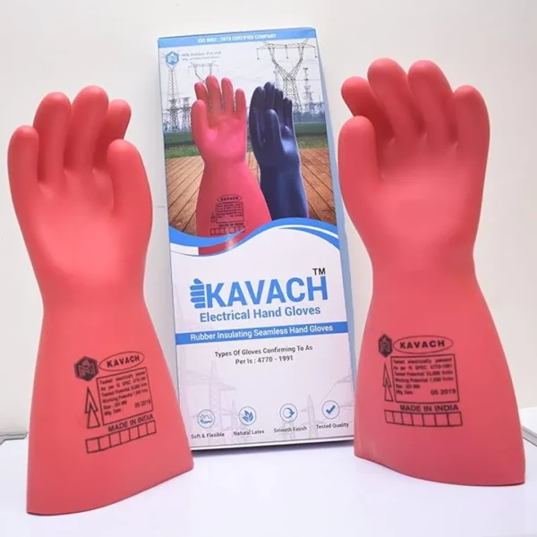 Kavach Rubber Insulating Seamless Hand Gloves Electric Shock Proof Rubber Hand Gloves of Test Volt 15000